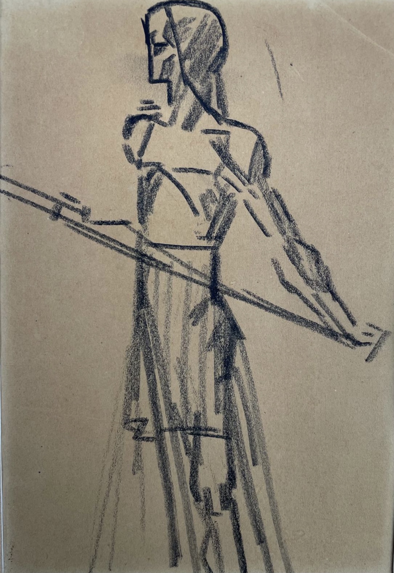 Figurative houtskool schets DRU “IJzerwerker” uit 1916 geveild in Berlijn.